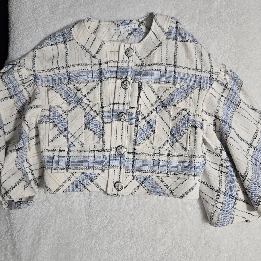 Nwot Veronica Beard Nikolai Tweed Puff Sleeves Crop Top
